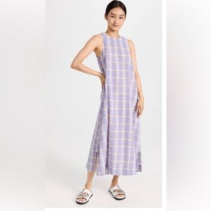 GANNI seersucker checkered maxi dress, lavender, Size 34/0, worn once